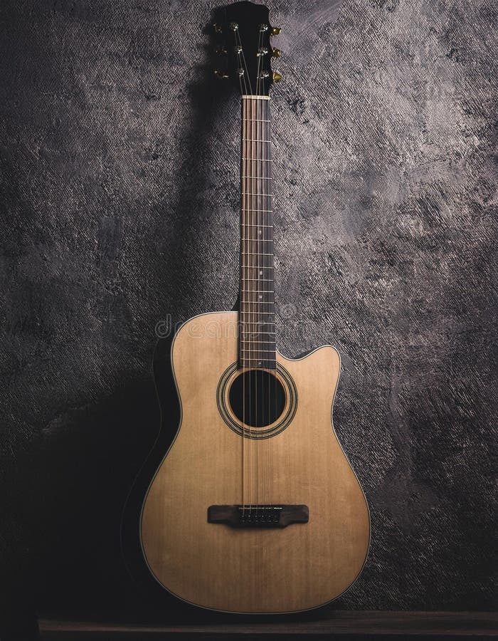 Guitar i gotisk stil mot en mörkgrå texturerad vägg stock illustrationer