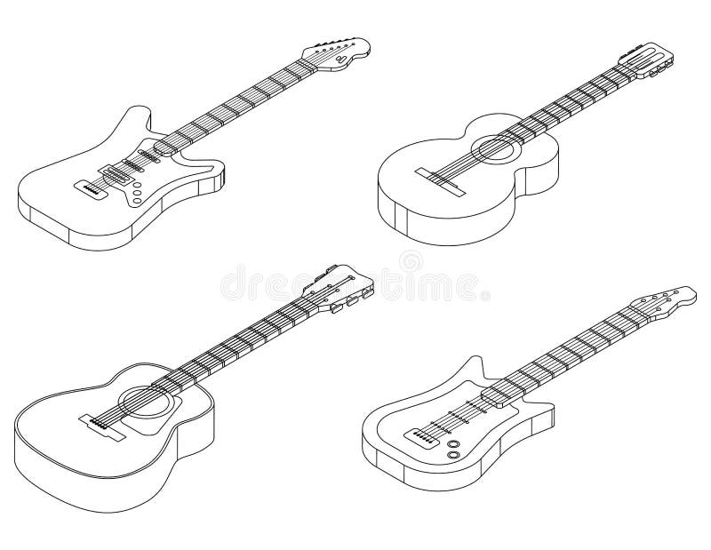 Guitar Icons Set Vector Outline Stock Vector Illustration of guitar