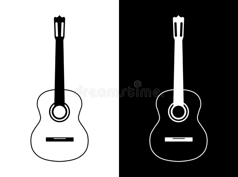 Guitar Logo in Black and White in a Minimalistic Style. Isolated Vector  Icon Stock Vector