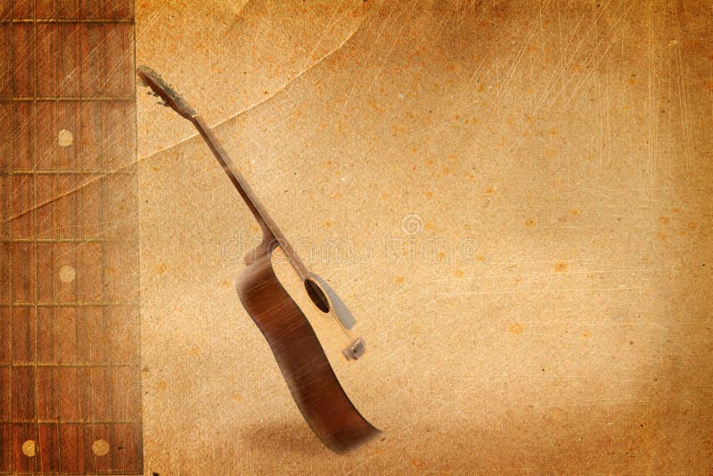Guitar on old paper stock image