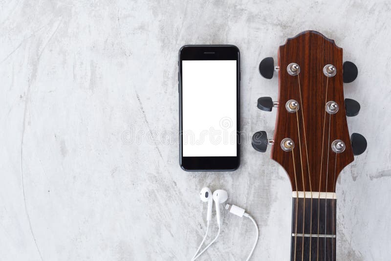 Guitar and phone mobile white screen showing white screen top vi