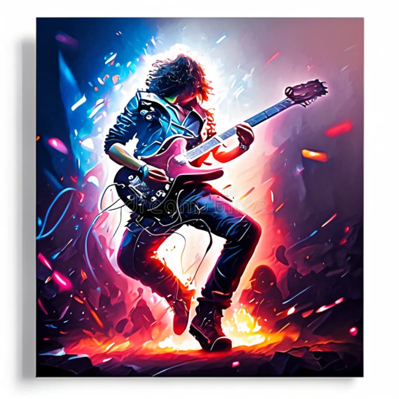 Guitar player on the stage. Illustration for your design AI generated