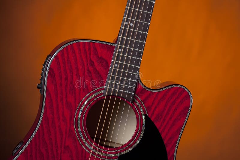 Guitar Red Acoustic Isolated on Gold