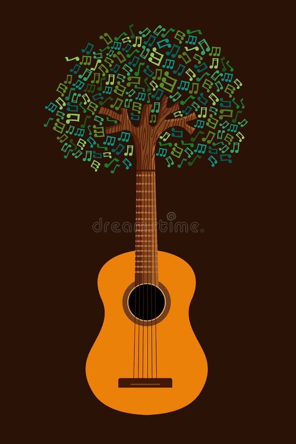 Guitar tree live music nature concept illustration royalty free illustration