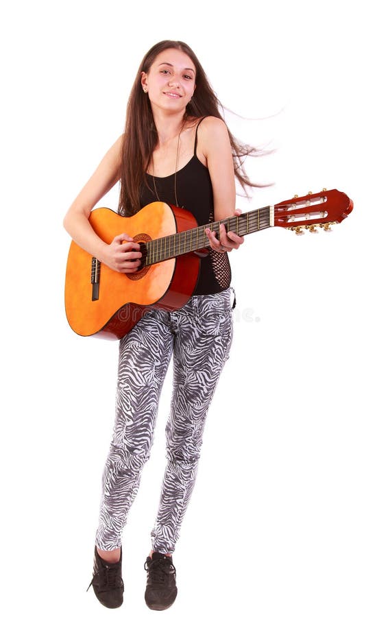 Guitar woman. Beautiful woman with guitar isolated on white royalty free stock photography Guitar woman. Beautiful woman with guitar isolated on white royalty free stock photography