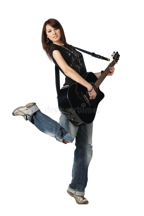 guitare acoustique de fille jouant l'adolescent photographie stock guitare acoustique de fille jouant l'adolescent photographie stock