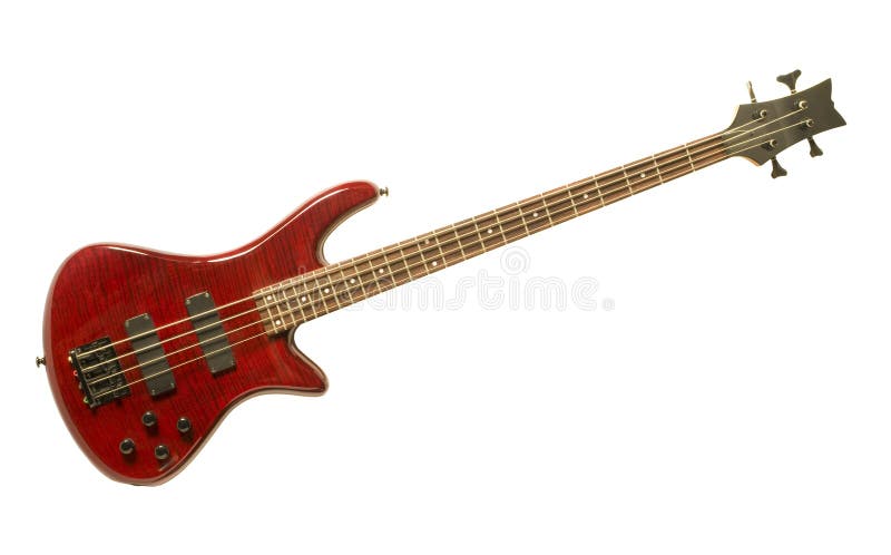 Guitare basse rouge contre le blanc images libres de droits Guitare basse rouge contre le blanc images libres de droits