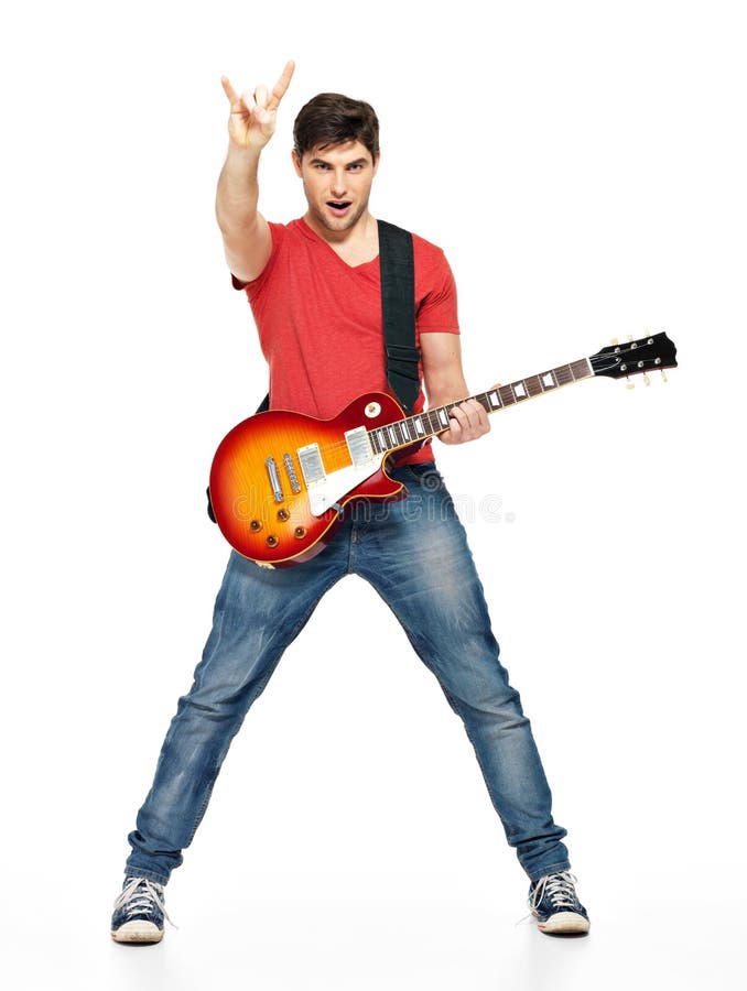 Guitarist man plays on the electric guitar royalty free stock photo