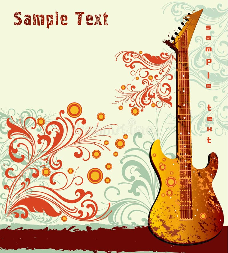 Art illustration with the guitar image on an abstract background. Art illustration with the guitar image on an abstract background