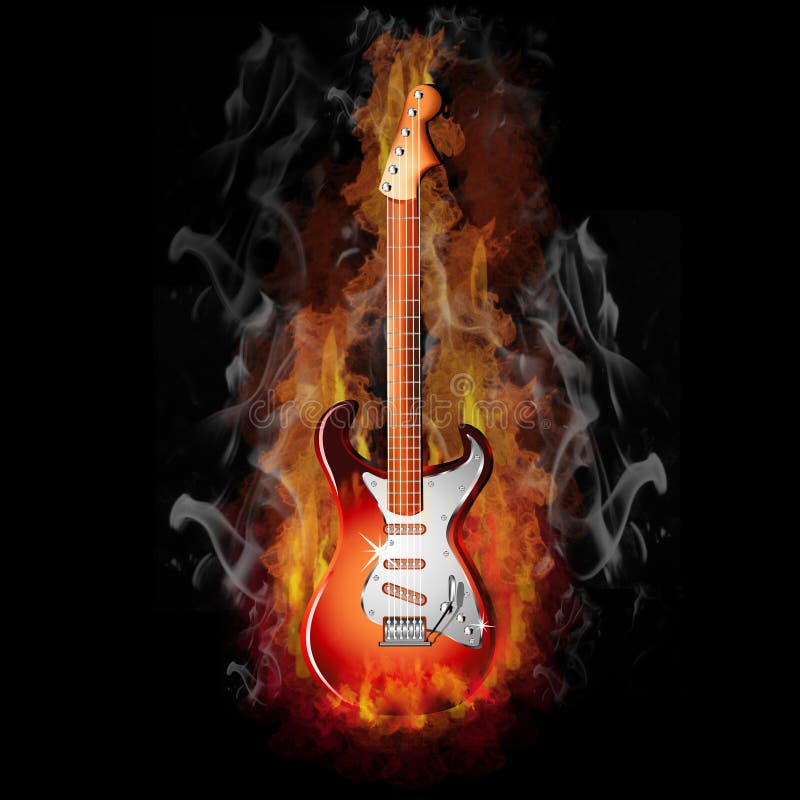 Hot Fire on a Red Electric Guitar - Music Series. Hot Fire on a Red Electric Guitar - Music Series