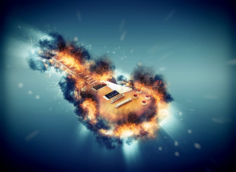Guitarra ardente que está sendo extinguida na água ilustração royalty free Guitarra ardente que está sendo extinguida na água ilustração royalty free