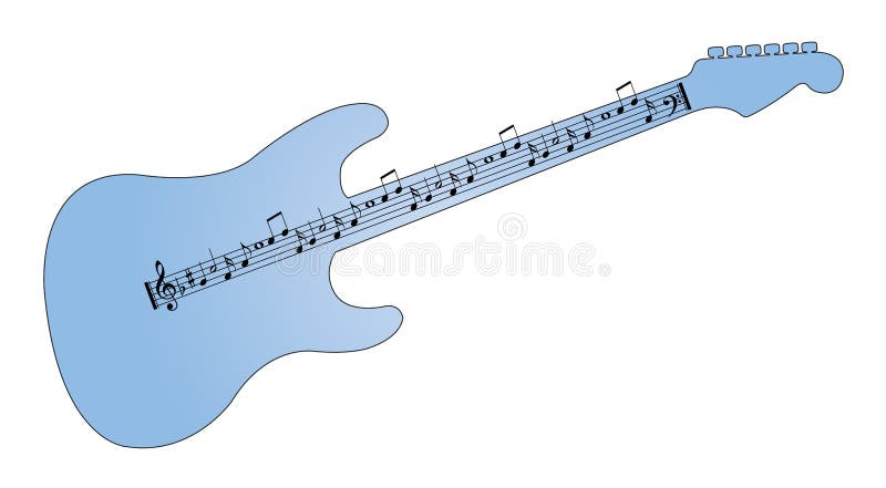 Guitarra con las notas musicales como canción stock de ilustración Guitarra con las notas musicales como canción stock de ilustración