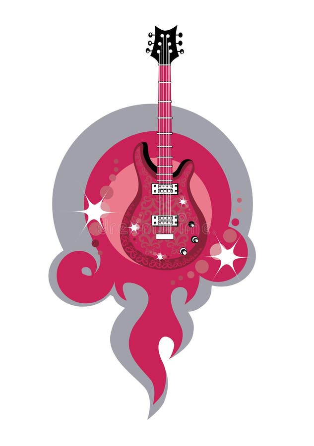 Vector illustration of an stylized acustic guitar on the grey and pink background. Vector illustration of an stylized acustic guitar on the grey and pink background.