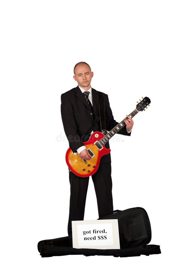 Guitarra de jogo desempregada para o dinheiro foto de stock Guitarra de jogo desempregada para o dinheiro foto de stock