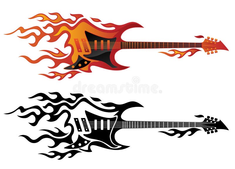 Guitarra Eléctrica En El Fuego En El Ejemplo a Todo Color Y Negro Del  Vector De Las Llamas Ilustración del Vector - Ilustración de llama,  quemadura: 134785667