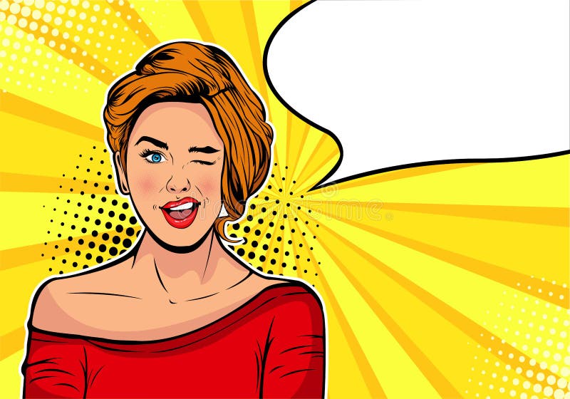 Guiño de la muchacha Ejemplo cómico del vector de la historieta en estilo retro del arte pop libre illustration