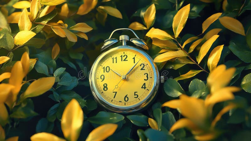 Gul Alarm Clock på Bush royaltyfri foto