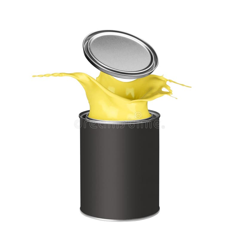 Gul målarfärg som plaskar ut ur målarfärgcanen stock illustrationer Gul målarfärg som plaskar ut ur målarfärgcanen stock illustrationer