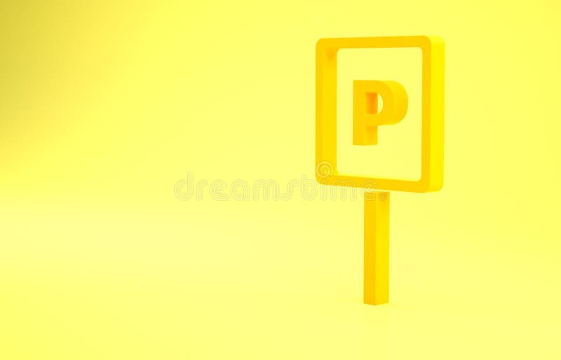Gul parkeringsikon isolerad på gul bakgrund. gatuskylt. minimalisationskoncept 3d illustration 3d rendering.