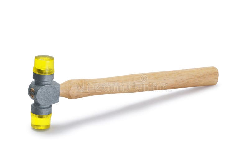 Gul plast- mjuk framsida Mallet Hammer arkivbilder Gul plast- mjuk framsida Mallet Hammer arkivbilder