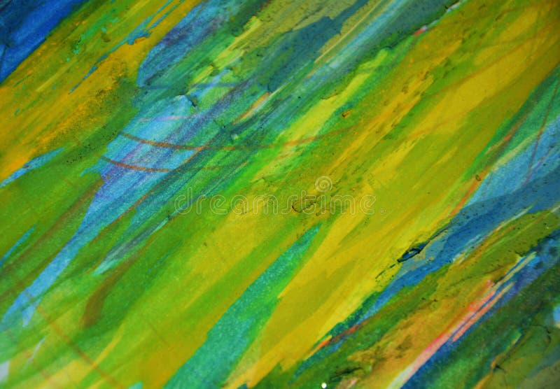 Gula fosforescerande leriga kontraster för blå gräsplan, idérik bakgrund för målarfärgvattenfärg