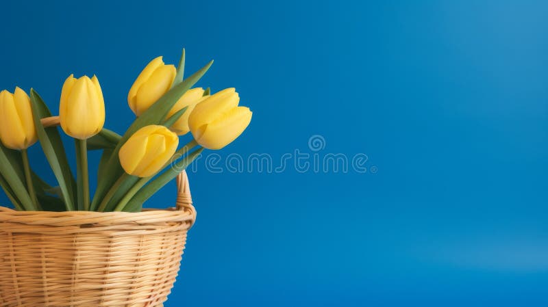 close-up Basket with blue tulips on a minimalist yellow background no text, no inscriptions, no advertising, --ar 16:9 --quality 0.5 --stylize 0 --v 5.2 Job ID: b584077c-d703-40db-909e-44ca604d04e6 AI generated. close-up Basket with blue tulips on a minimalist yellow background no text, no inscriptions, no advertising, --ar 16:9 --quality 0.5 --stylize 0 --v 5.2 Job ID: b584077c-d703-40db-909e-44ca604d04e6 AI generated