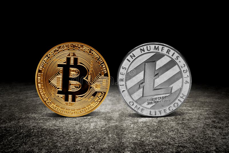 Guld- bitcoin- och litecoinmynt arkivfoton Guld- bitcoin- och litecoinmynt arkivfoton