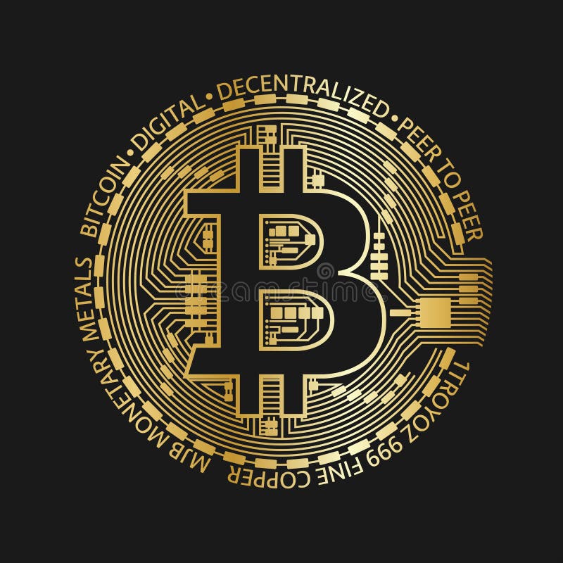 Guld- bitcoinmynt, symbol för crypto valuta för vektor guld- stock illustrationer
