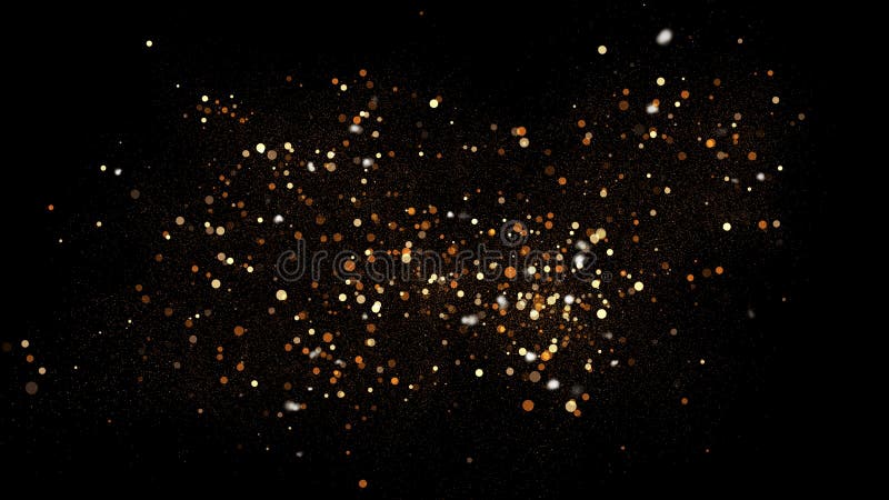 Guld- blänka damm på svart bakgrund Moussera färgstänkillustrationen med guld- pulver Bokeh glödande magisk misteffekt