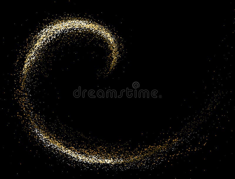 Guld blänker textur på en svart bakgrund Rund spiralgalax av guld- stjärnadamm stock illustrationer