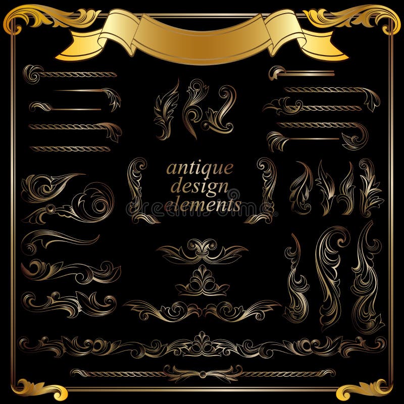 Guld- calligraphic designbeståndsdelar, garnering royaltyfri illustrationer