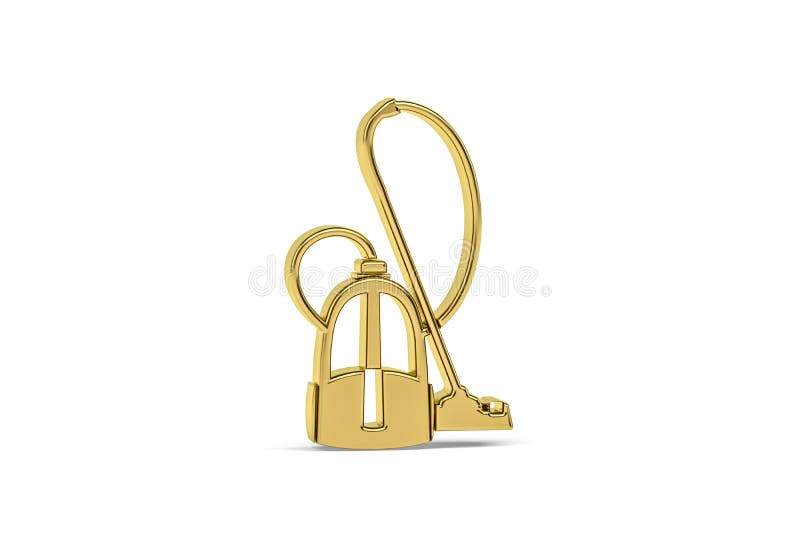 Guld 3d-dammsugarikon isolerad på vitt stock illustrationer