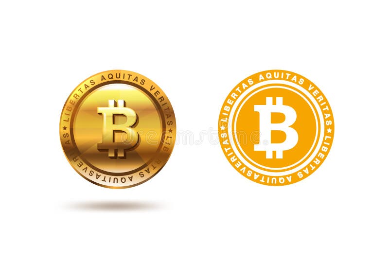 Guld- design för Bitcoin myntlogo Fintech Blockchain logotyplägenhet stock illustrationer