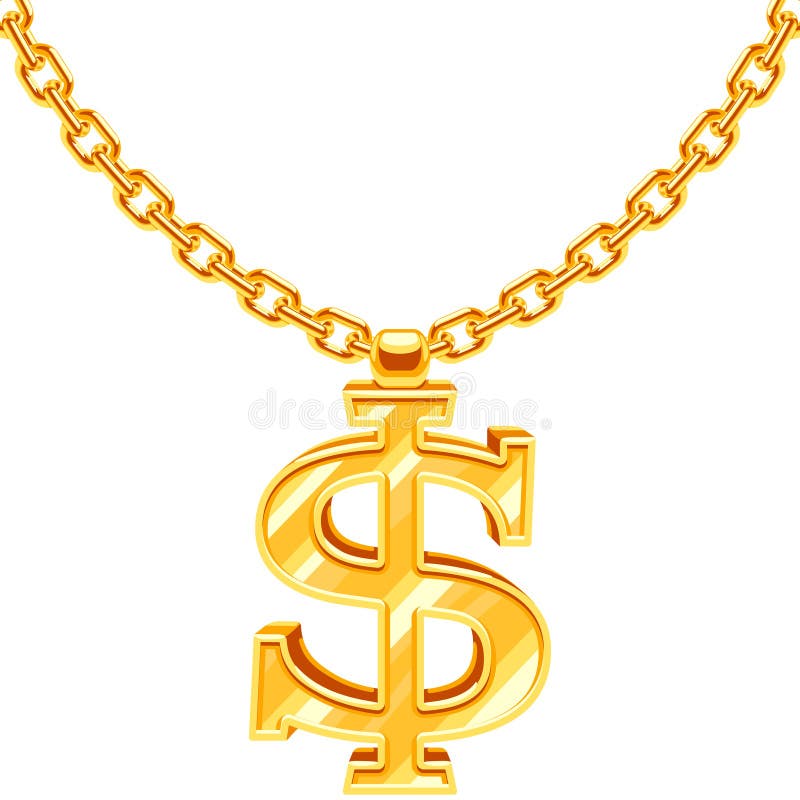 Guld- dollarsymbol på för vektorhöft för guld- kedja halsbandet för stil för rap för flygtur stock illustrationer