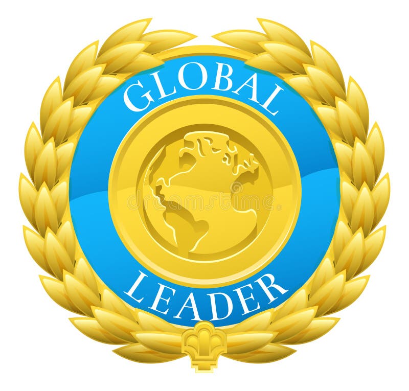 Guld- global ledare Winner Laurel Wreath Medal vektor illustrationer Guld- global ledare Winner Laurel Wreath Medal vektor illustrationer