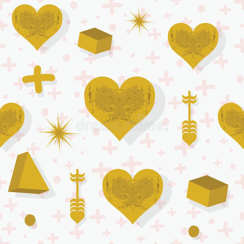 Guld- hjärtor för abstrakt textur och sömlös modell för symboler stock illustrationer Guld- hjärtor för abstrakt textur och sömlös modell för symboler stock illustrationer