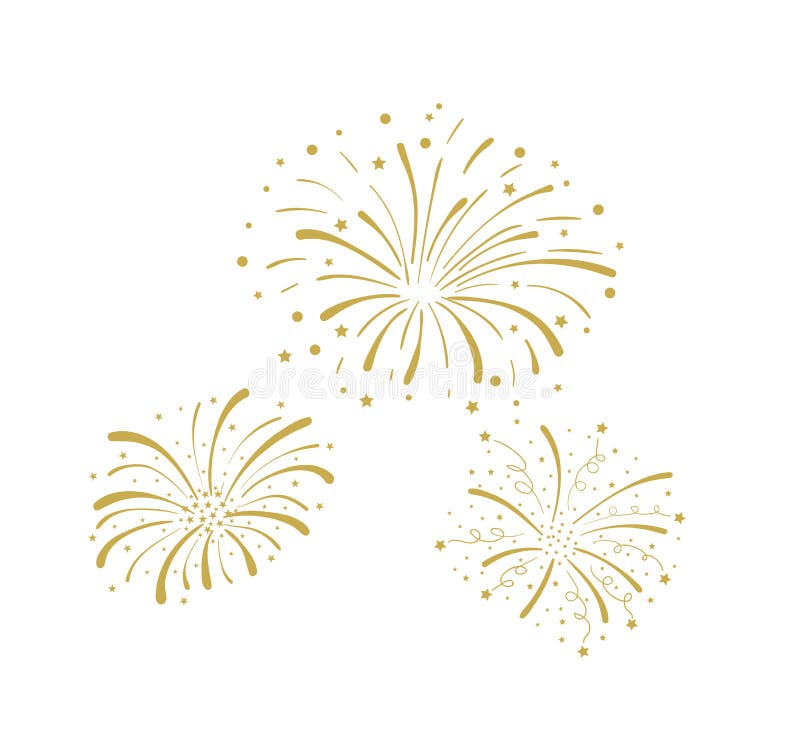 Guld- isolerade klotterfyrverkerier för vektor, beröm, partisymbol, årsdag, helgdagsafton för nytt år vektor illustrationer