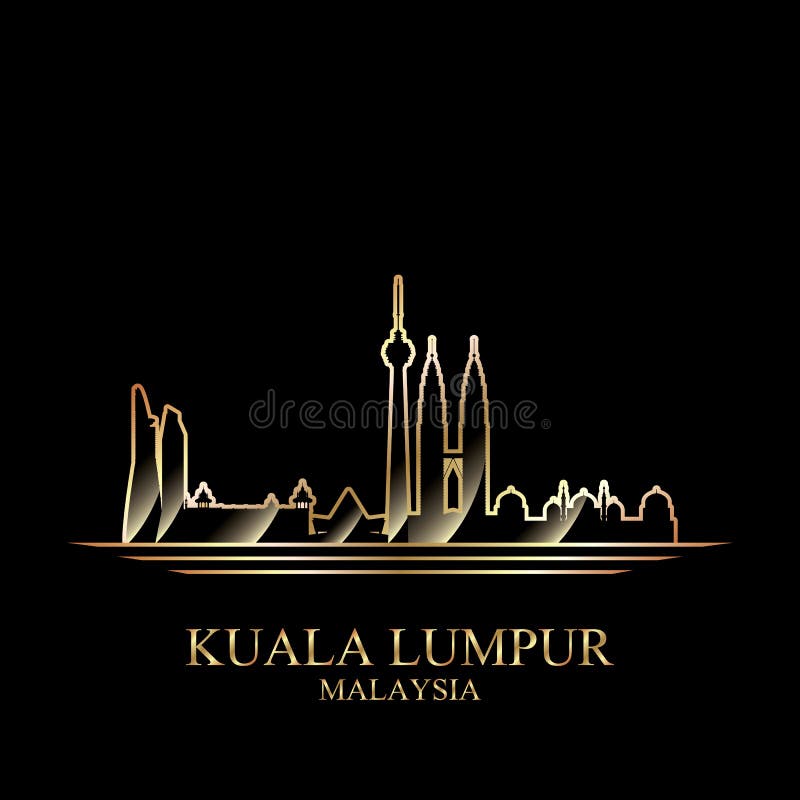 Guld- kontur av Kuala Lumpur på svart bakgrund stock illustrationer Guld- kontur av Kuala Lumpur på svart bakgrund stock illustrationer