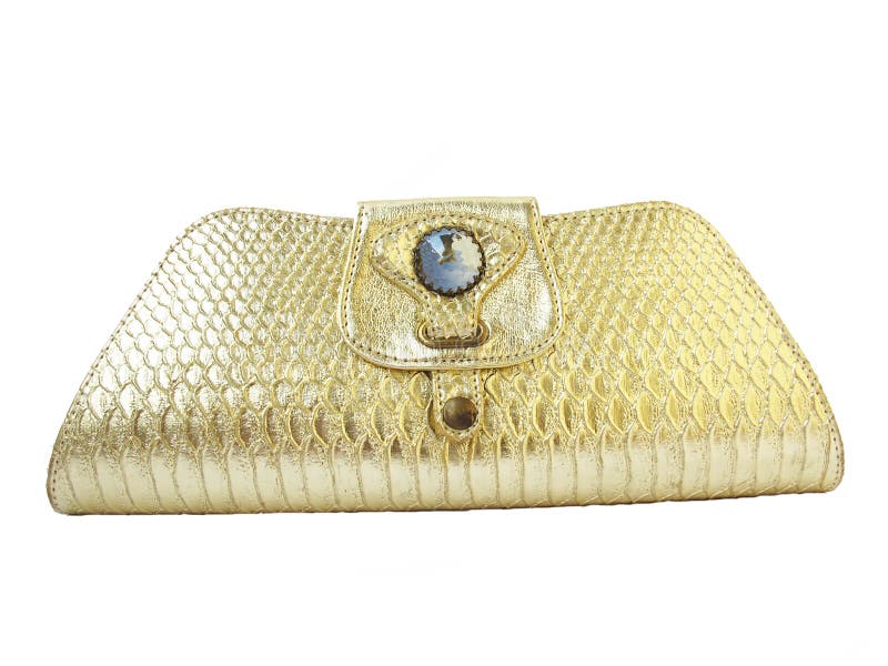 A golden clutch ladies purse on a white background. A golden clutch ladies purse on a white background.