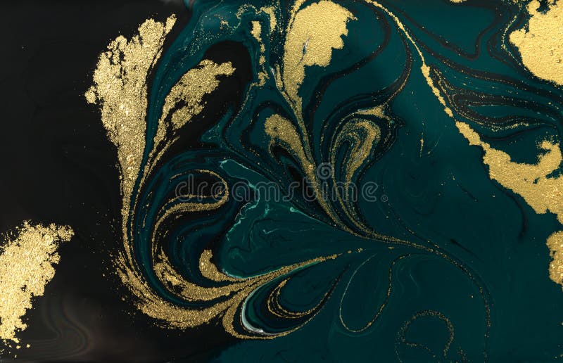Guld- marmorera texturdesign Blått och guld- marmormodell Fluid konst fotografering för bildbyråer