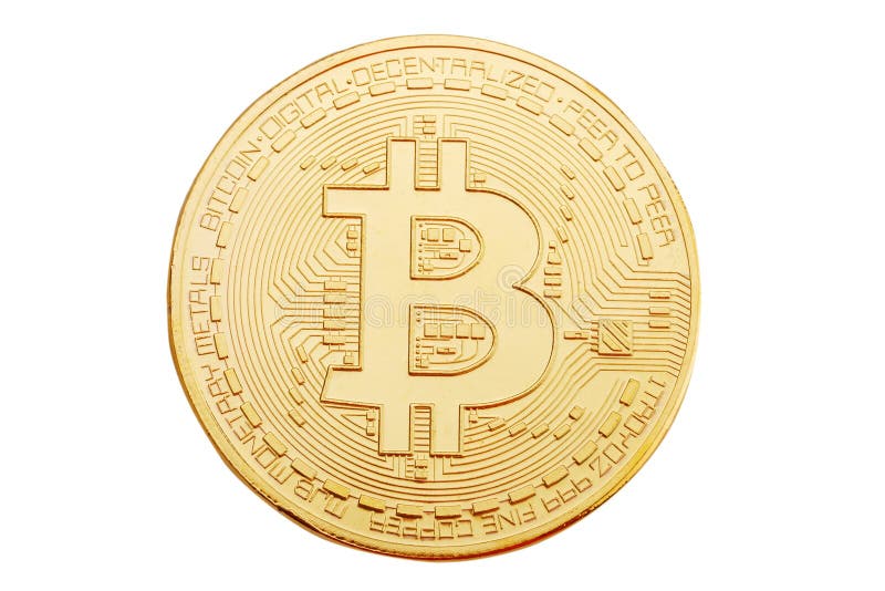 Guld- mynt av bitcoin på en vit bakgrund arkivfoton