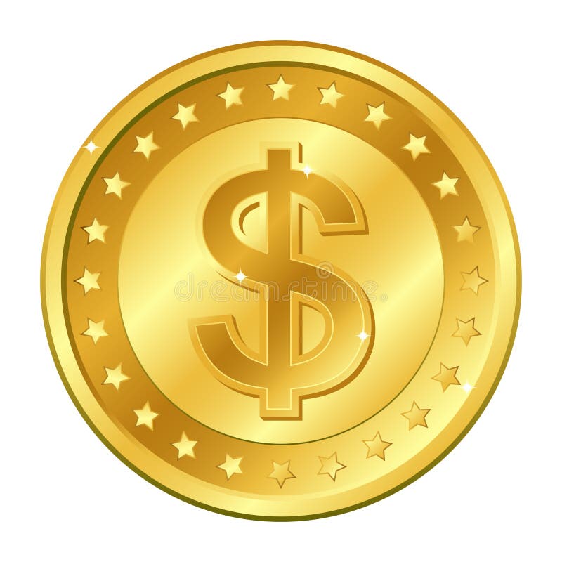 Guld- mynt för dollarvaluta med stjärnor Vektorillustration som isoleras på vit bakgrund Redigerbar beståndsdelar och ilsken blic stock illustrationer Guld- mynt för dollarvaluta med stjärnor Vektorillustration som isoleras på vit bakgrund Redigerbar beståndsdelar och ilsken blic stock illustrationer