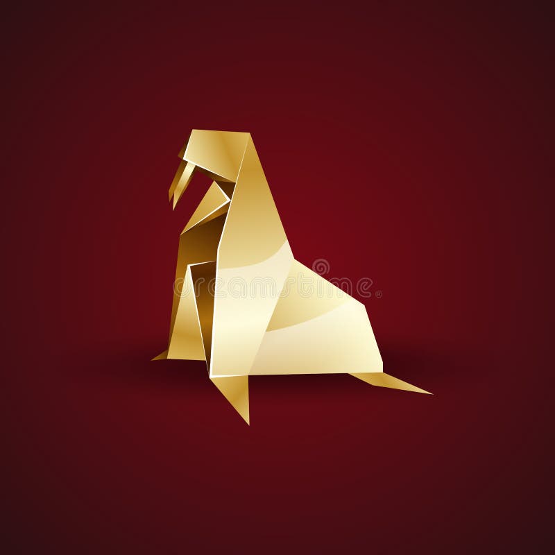 Guld- origamivalross för vektor royaltyfri illustrationer
