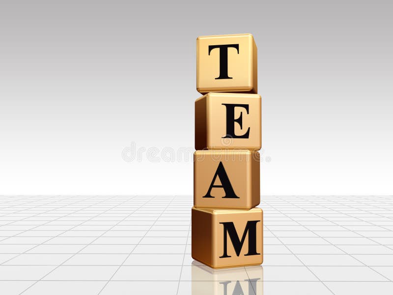 3d golden boxes with black letters with text team with reflection. 3d golden boxes with black letters with text team with reflection