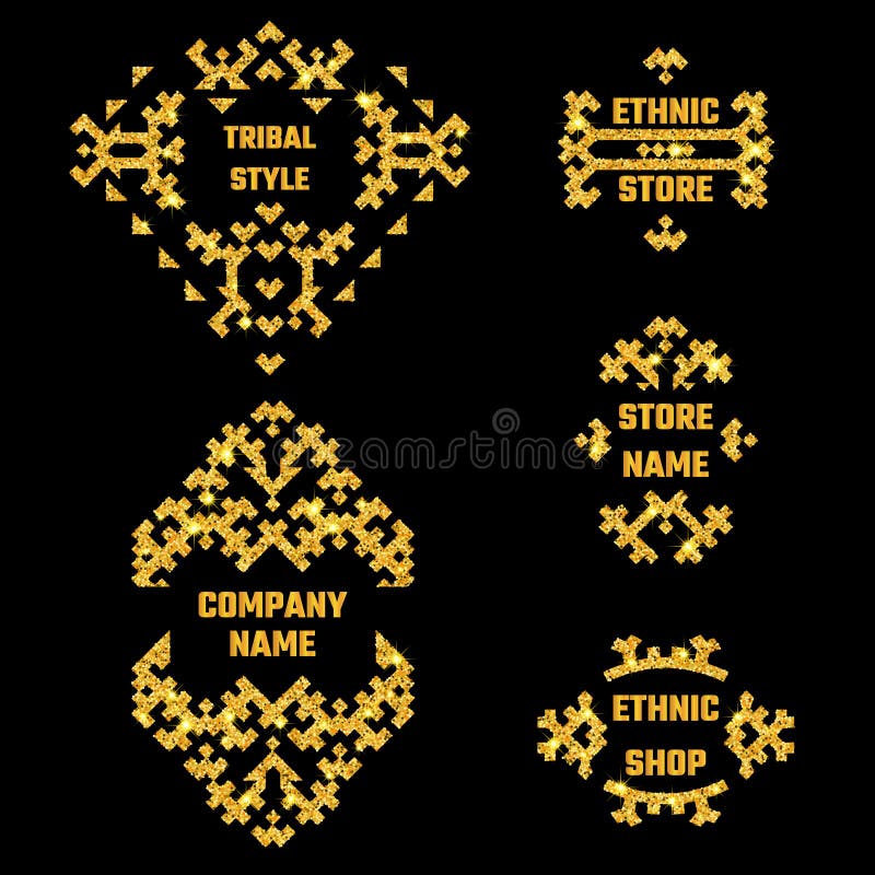 Guld- symbol 1 för etnisk stil vektor illustrationer