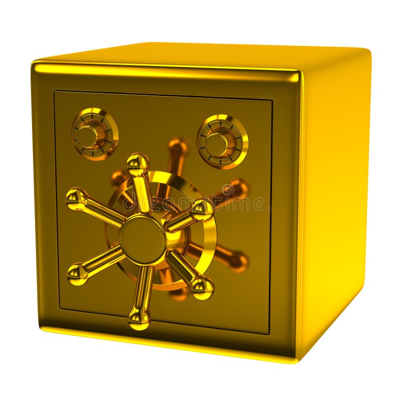 Guld- säkerhetskassaskåp stock illustrationer Guld- säkerhetskassaskåp stock illustrationer