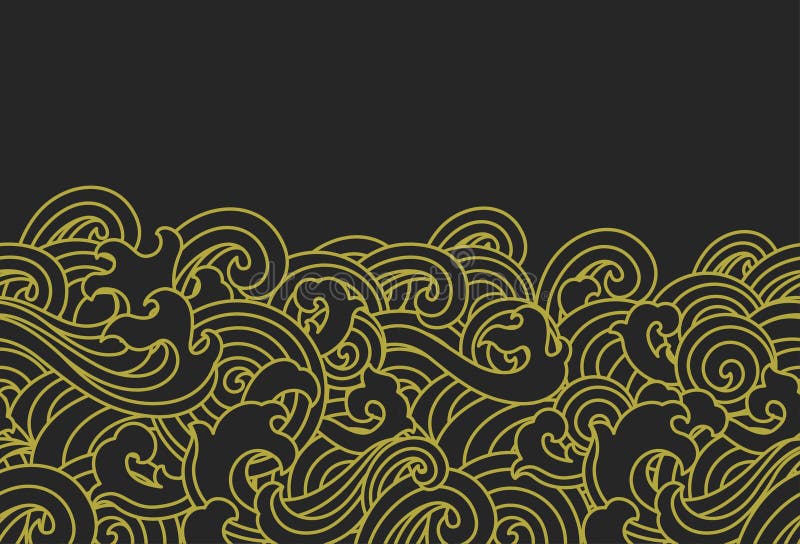 Guld- sömlös tapet för vattenvåg - orientaliska stilar - vektor vektor illustrationer Guld- sömlös tapet för vattenvåg - orientaliska stilar - vektor vektor illustrationer