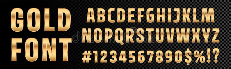 Guld- typografi för alfabet för stilsortsnummer och bokstavs Guld- stilsortstyp för vektor med guld- effekt 3d royaltyfri illustrationer