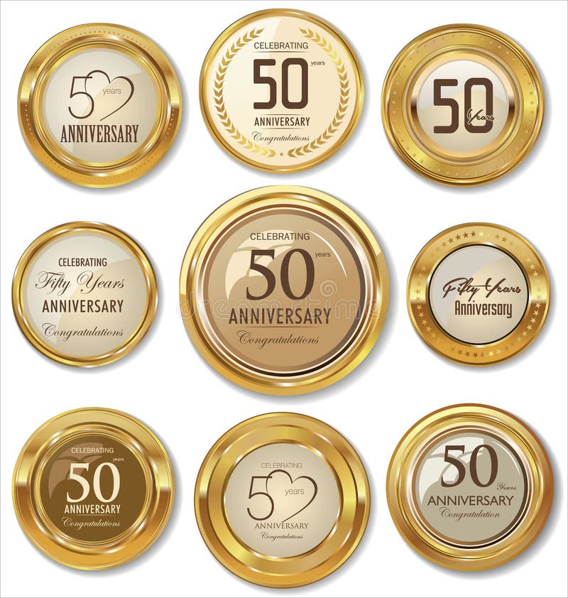 Guld- årsdagetiketter, 50 år royaltyfri illustrationer Guld- årsdagetiketter, 50 år royaltyfri illustrationer