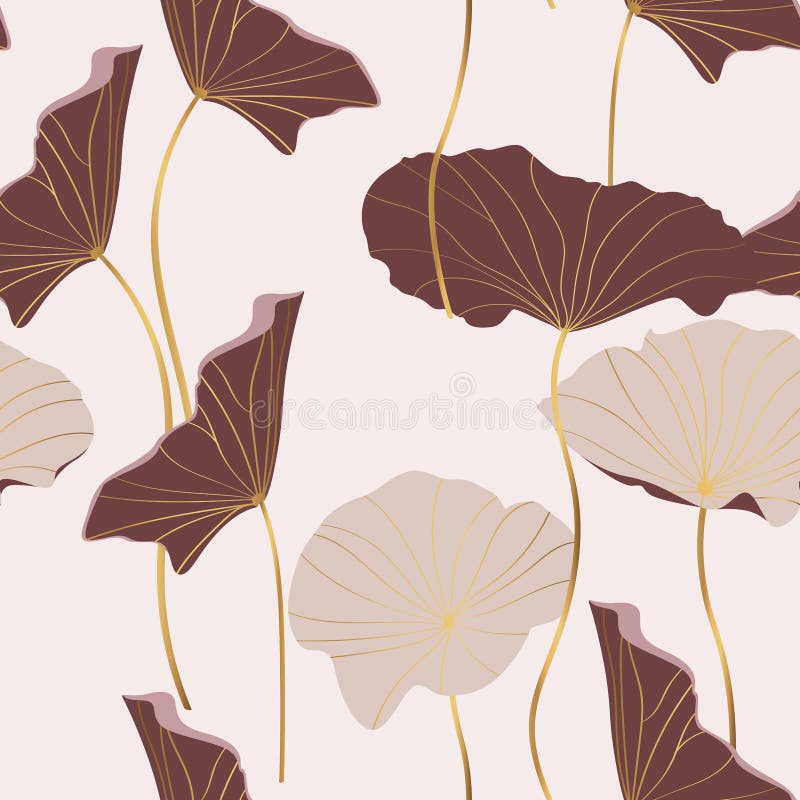 Guldbrun abstrakt lotus lämnar enkel konst på vit bakgrund. royaltyfri illustrationer